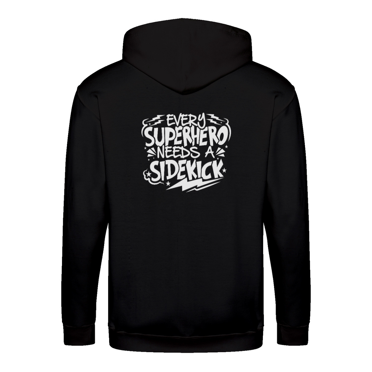 Superhero Needs A Sidekick zip hoodie – Sjovt statement – produktbillede 3
