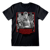 STRANGER THINGS - CHARACTERS IN GLOWING BOX BLACK AND WHITE T-SHIRT