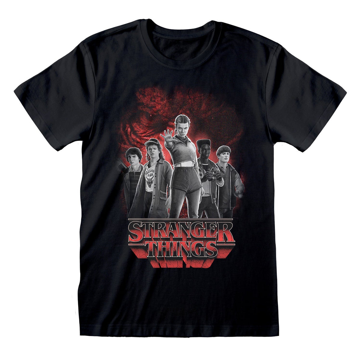 STRANGER THINGS - GROUP WITH VECNA BEHIND BW (ST5 SWING TAG) T-SHIRT