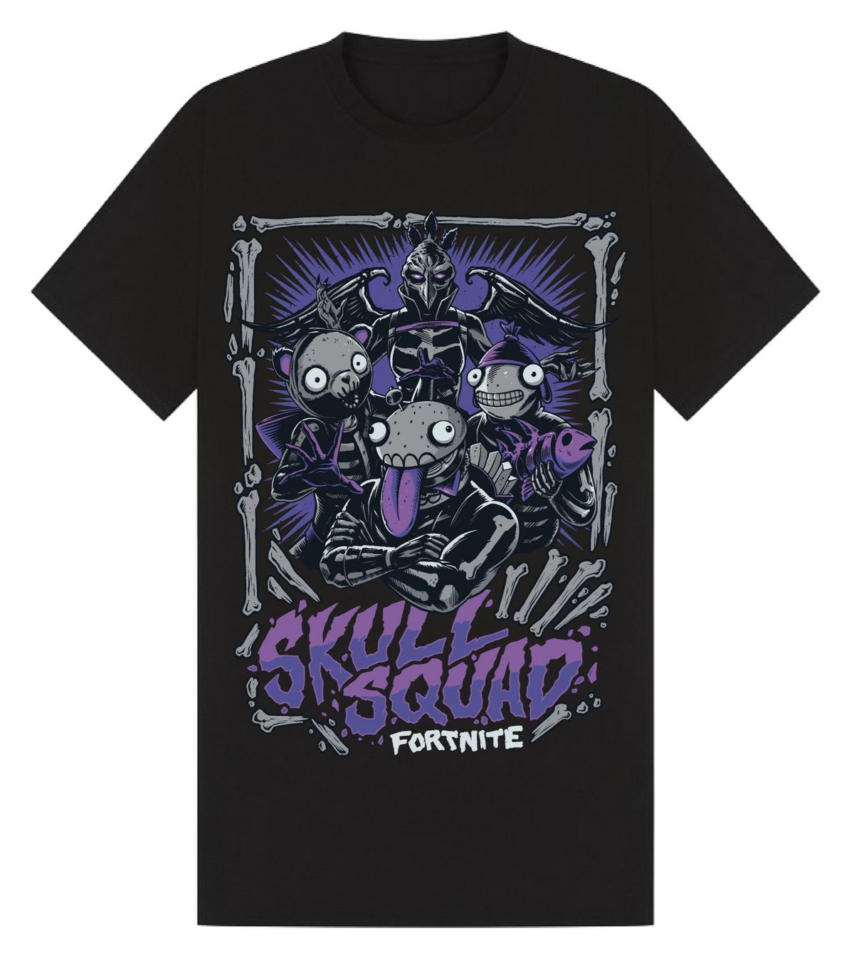 Fortnite Skull Squad sort T-shirt med lilla og gråt holdmotiv – Heroes Inc.