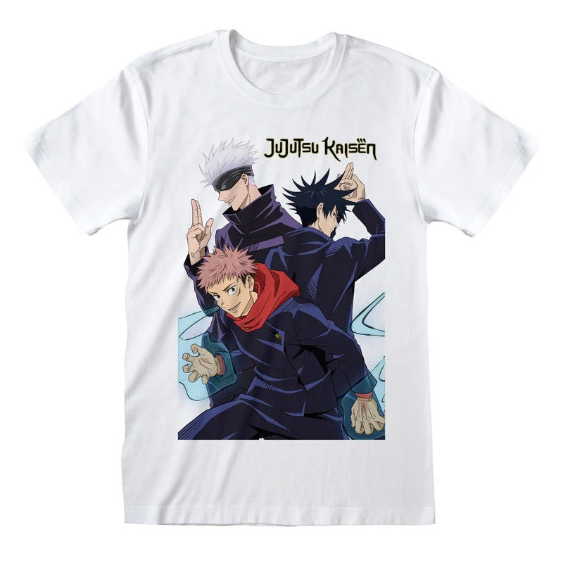 Jujutsu Kaisen Trio hvid T-shirt med tre karakterer