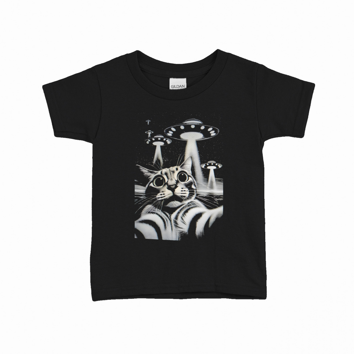 Cat Selfie UFO T-shirt til børn – Sci-fi design