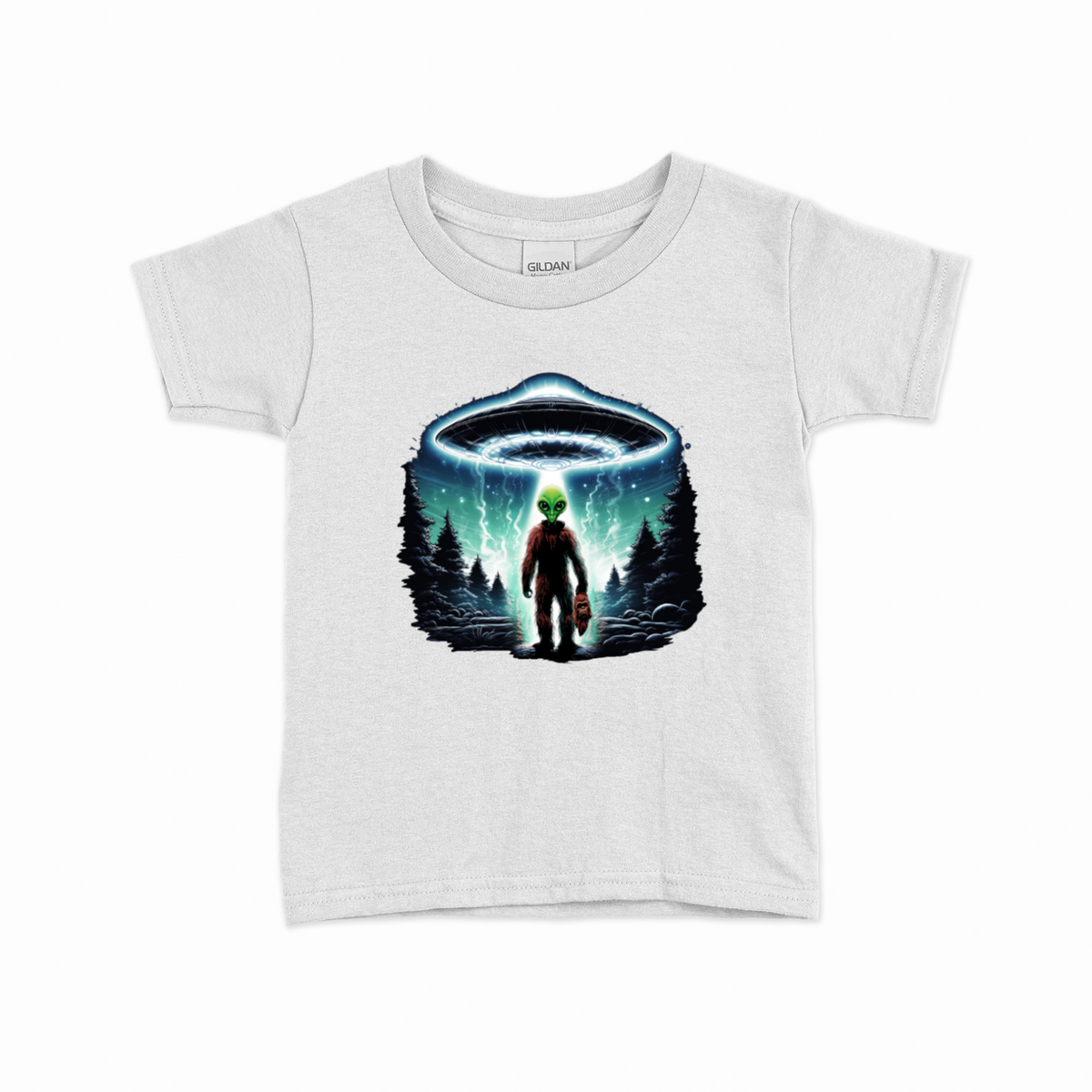 Bigfoot Undercover Alien T-shirt til børn – Sci-fi design – produktbillede 3