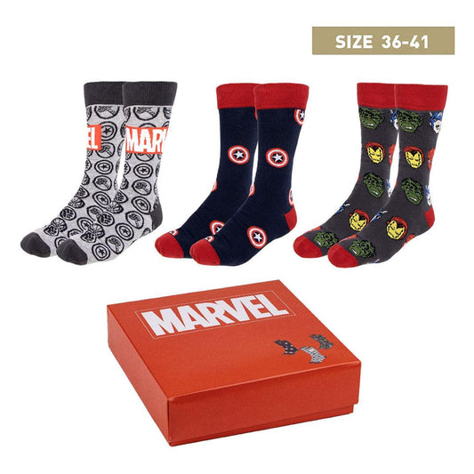 Marvel Avengers sokker i fed boks 3 stk. / Marvel Avengers Socks 3-Pack 36-41