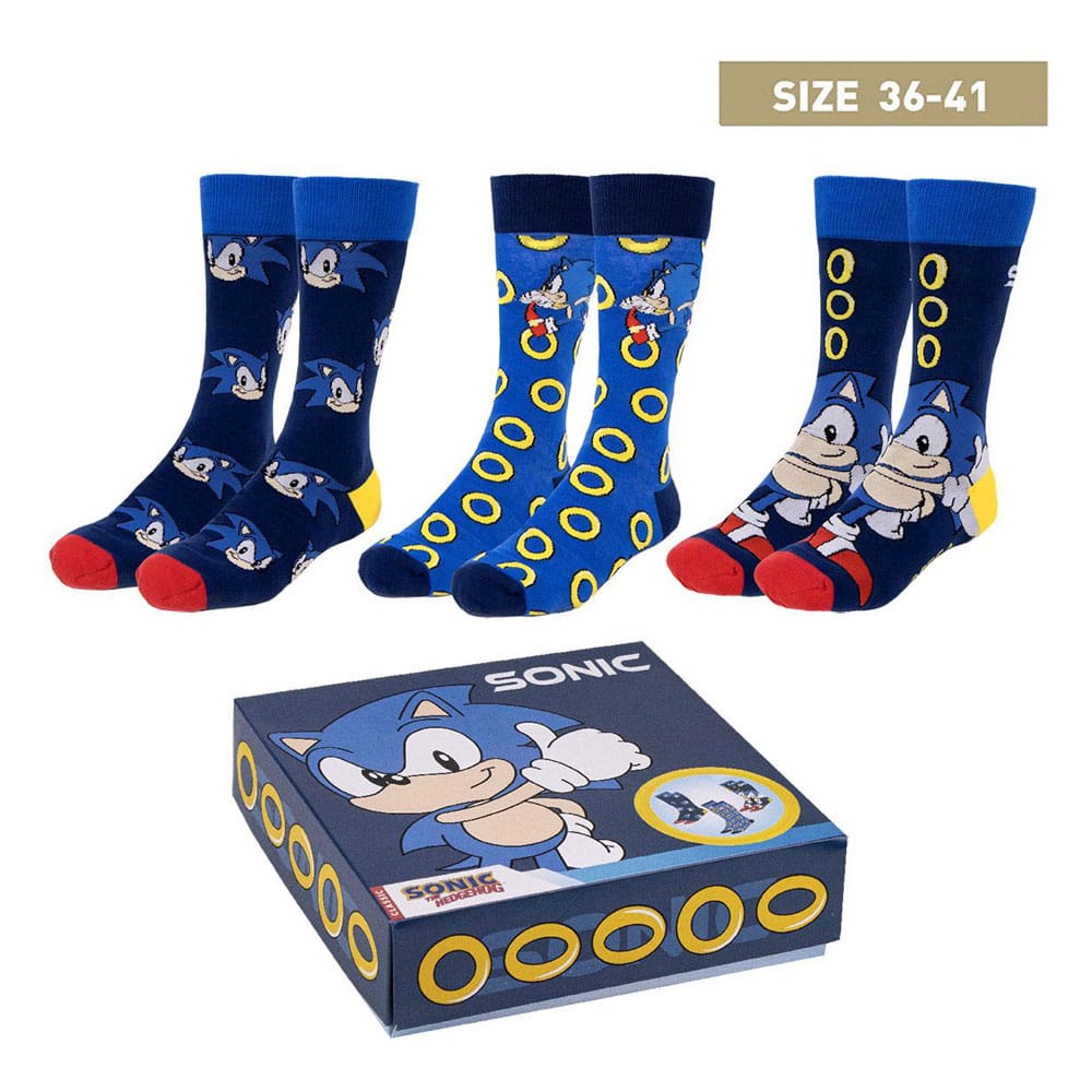 Sonic the Hedgehog sokker i fed boks - Sonic the Hedgehog Socks 3-Pack Sonic 35-41